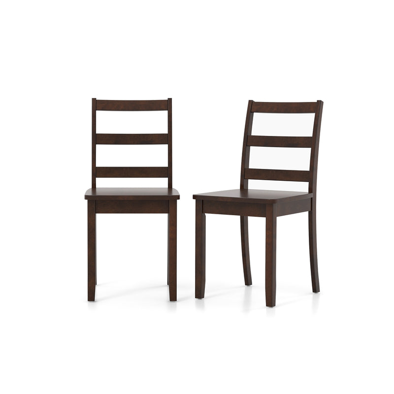 Set of 2 Wood Dining Chairs with Solid Rubber Wood Legs-Brown