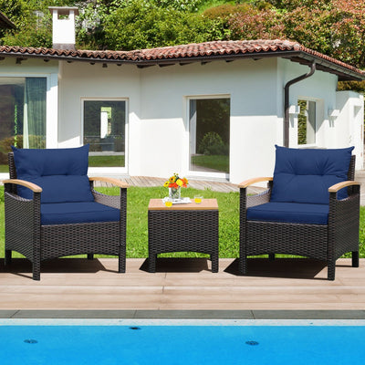 3 Pieces Patio Rattan Furniture Set with Removable Cushion-Navy