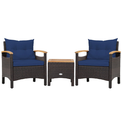 3 Pieces Patio Rattan Furniture Set with Removable Cushion-Navy