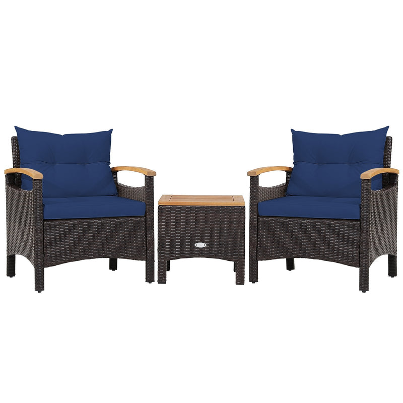 3 Pieces Patio Rattan Furniture Set with Removable Cushion-Navy