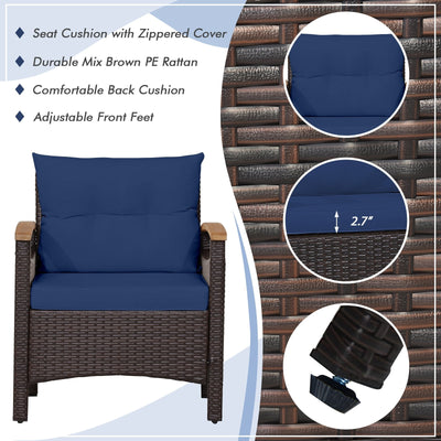 3 Pieces Patio Rattan Furniture Set with Removable Cushion-Navy