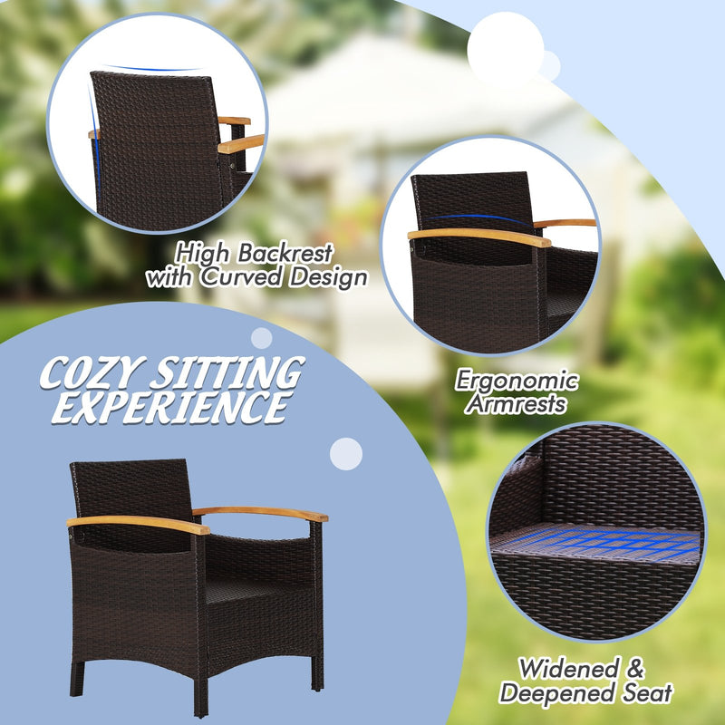 3 Pieces Patio Rattan Furniture Set with Removable Cushion-Navy