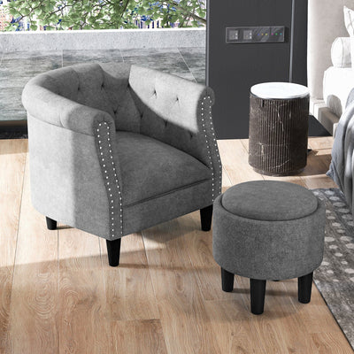 Modern Accent Chair with Ottoman Armchair Barrel Sofa Chair and Footrest-Grey