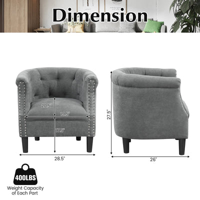 Modern Accent Chair with Ottoman Armchair Barrel Sofa Chair and Footrest-Grey