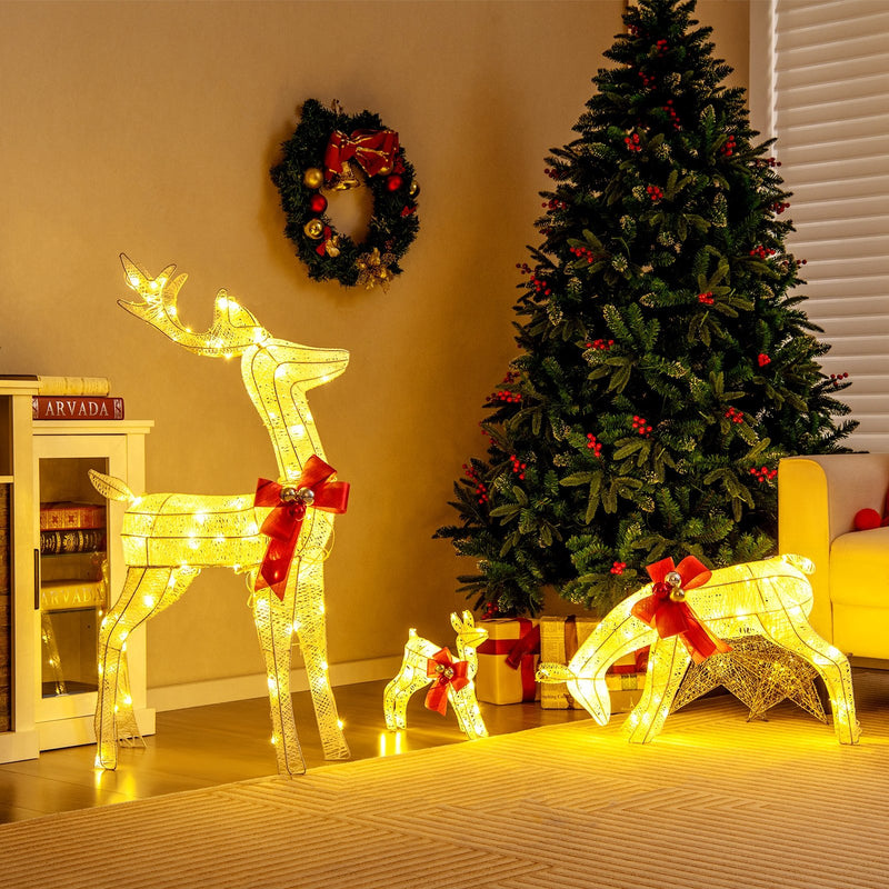 3 Pieces Lighted Reindeer Family Set with 230 LED Lights Stakes