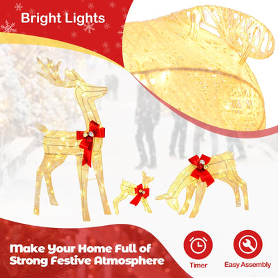 3 Pieces Lighted Reindeer Family Set with 230 LED Lights Stakes