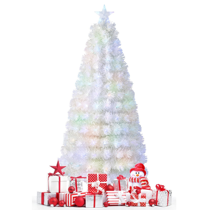 6/7 Feet Pre-Lit Fiber Optic White Snow-Flocked Artificial Christmas Tree-6 ft