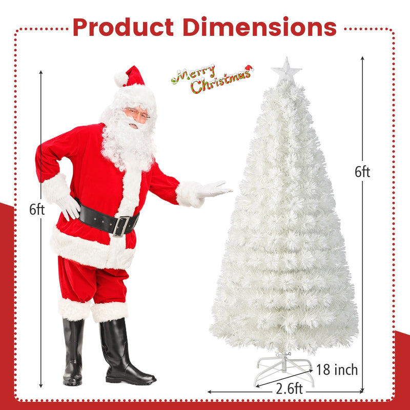 6/7 Feet Pre-Lit Fiber Optic White Snow-Flocked Artificial Christmas Tree-6 ft