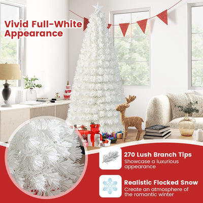 6/7 Feet Pre-Lit Fiber Optic White Snow-Flocked Artificial Christmas Tree-7 ft