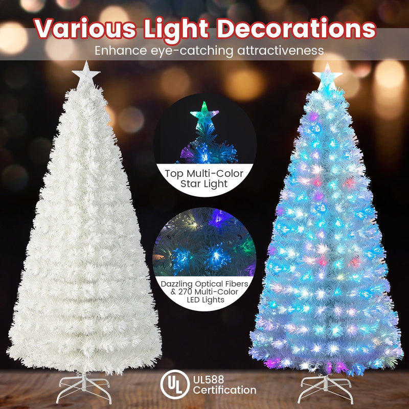 6/7 Feet Pre-Lit Fiber Optic White Snow-Flocked Artificial Christmas Tree-7 ft