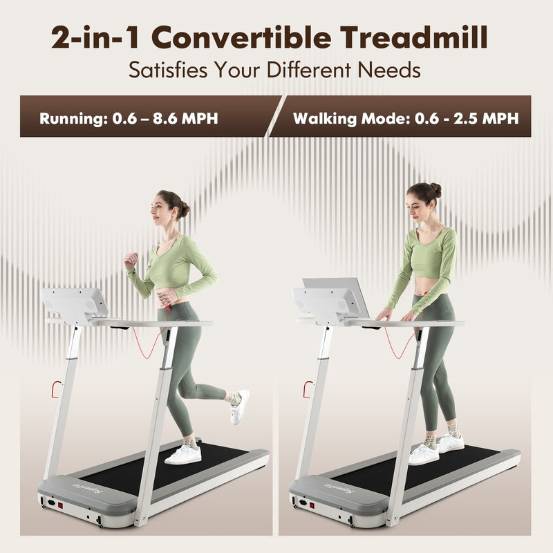 3HP Folding Treadmill with Adjustable Height and APP Control-Silver