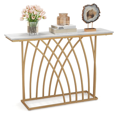 48 Inch Gold Console Table with White Faux Marble Tabletop-White