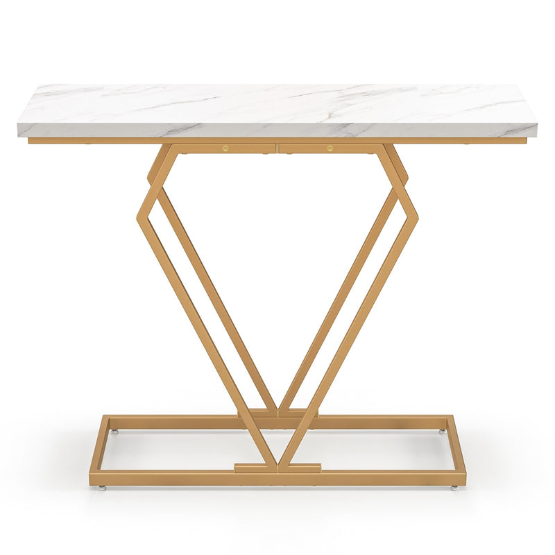 Gold Console Table with Diamond Shape Geometric Frame-White