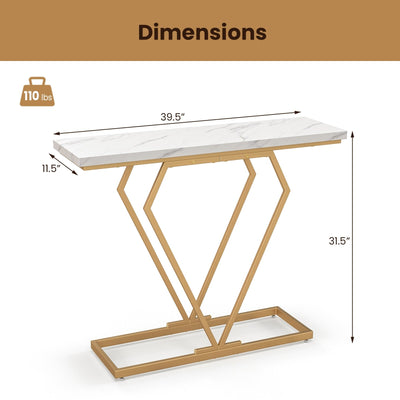 Gold Console Table with Diamond Shape Geometric Frame-White