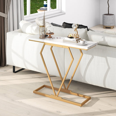 Gold Console Table with Diamond Shape Geometric Frame-White