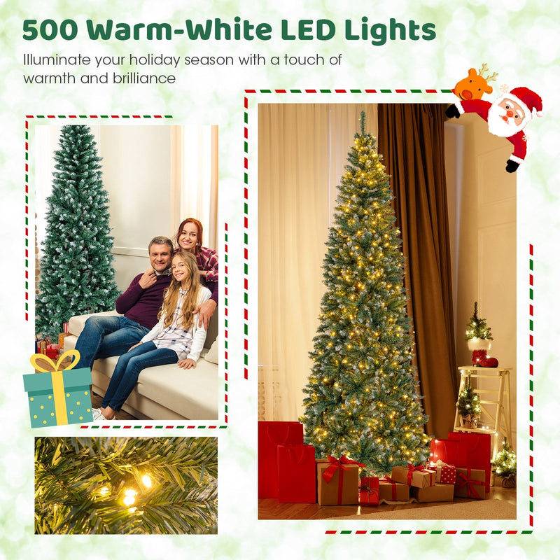 9 FT Pre-Lit Artificial Christmas Tree with 1298 Snowy Branch Tips