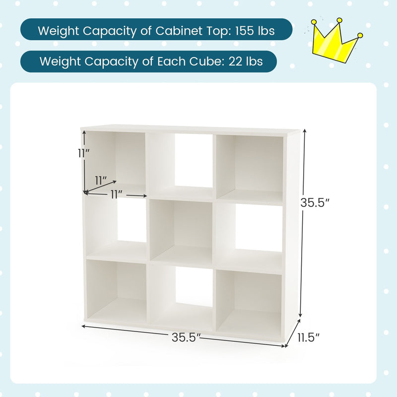 Wooden Kids Bookcase with Storage Cubbies and Anti-toppling Devices-White