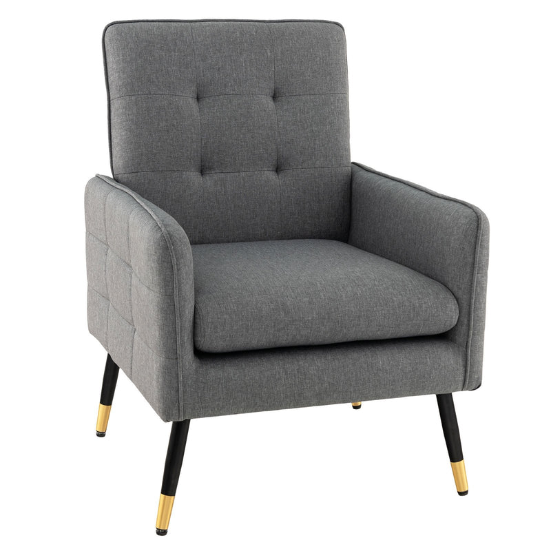 Linen Fabric Accent Chair with Removable Seat Cushion-Gray