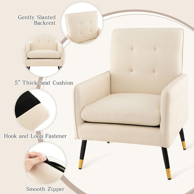 Linen Fabric Accent Chair with Removable Seat Cushion-White