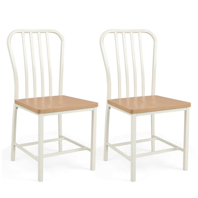 Armless Spindle Back Dining Chair Set of 2 with Ergonomic Seat-White