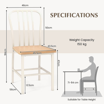 Armless Spindle Back Dining Chair Set of 2 with Ergonomic Seat-White