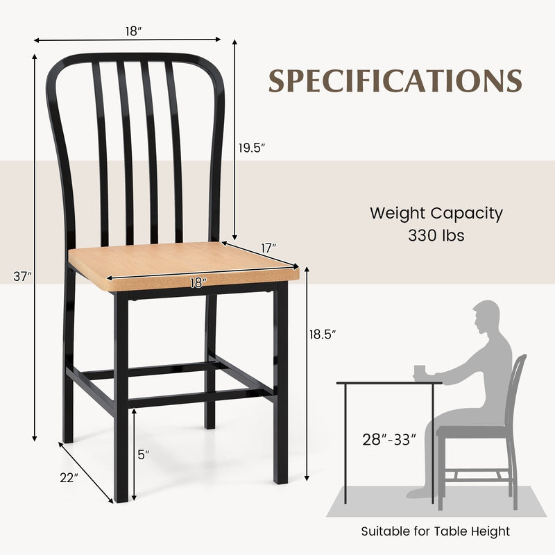 Armless Spindle Back Dining Chair Set of 2 with Ergonomic Seat-Black