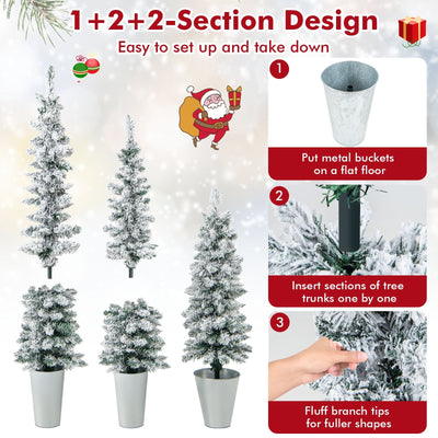 Set of 3 Potted Artificial Christmas Tree Snow-Flocked