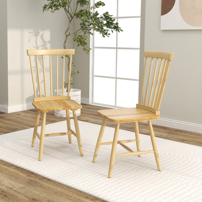 Set of 2 Windsor Dining Chairs with High Spindle Back-Natural