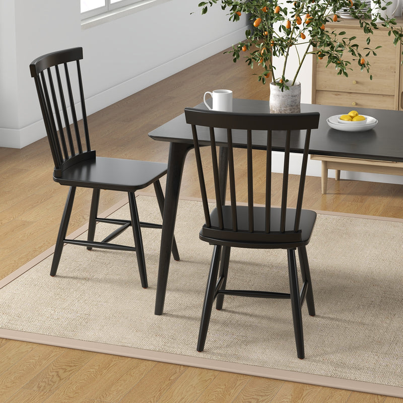 Set of 2 Windsor Dining Chairs with High Spindle Back-Black