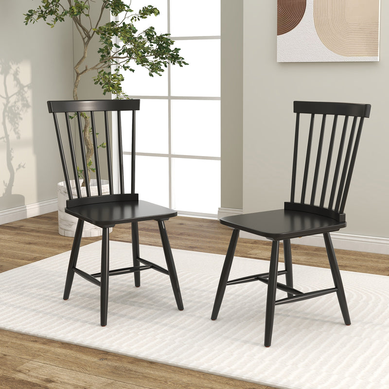 Set of 2 Windsor Dining Chairs with High Spindle Back-Black