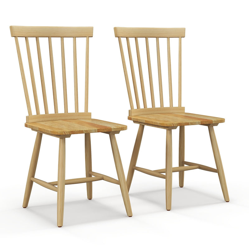 Set of 2 Windsor Dining Chairs with High Spindle Back-Natural