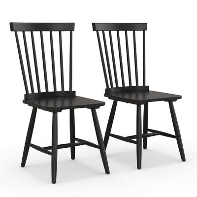 Set of 2 Windsor Dining Chairs with High Spindle Back-Black