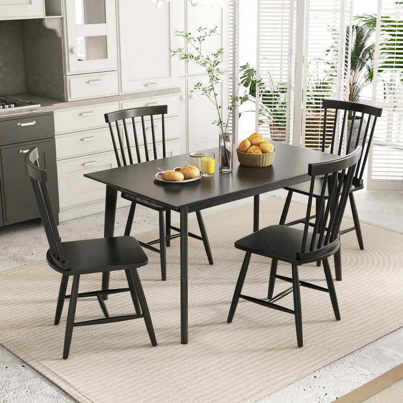 Set of 2 Windsor Dining Chairs with High Spindle Back-Black