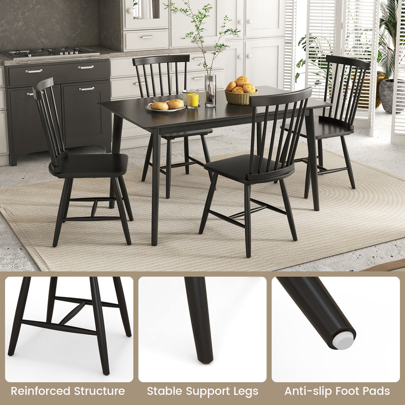 Set of 2 Windsor Dining Chairs with High Spindle Back-Black