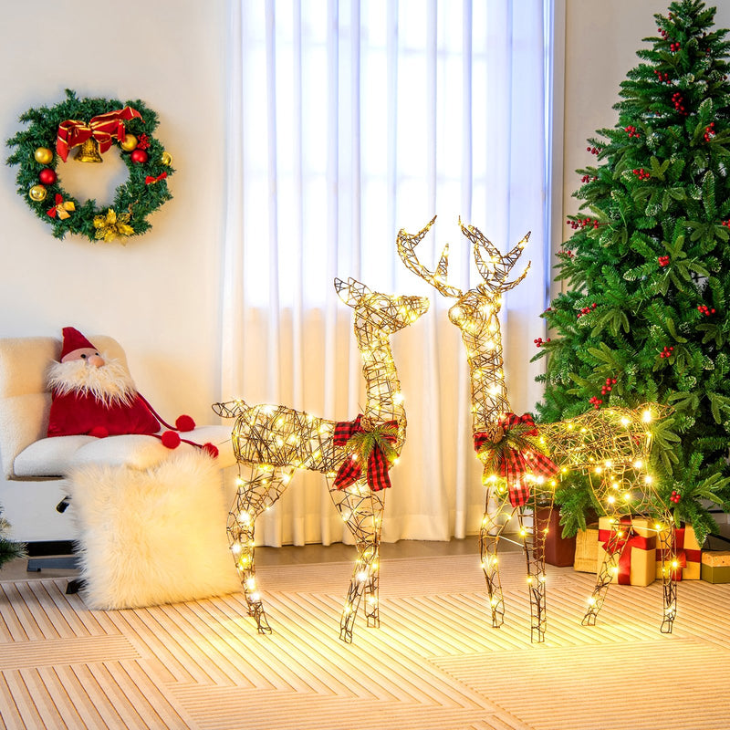 2 Pieces Lighted Reindeer Family with 200 LED Lights