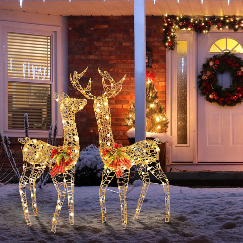 2 Pieces Lighted Reindeer Family with 200 LED Lights