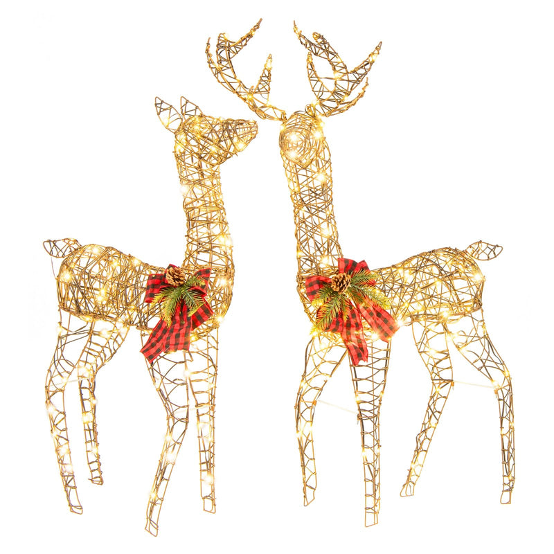 2 Pieces Lighted Reindeer Family with 200 LED Lights