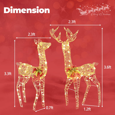 2 Pieces Lighted Reindeer Family with 200 LED Lights