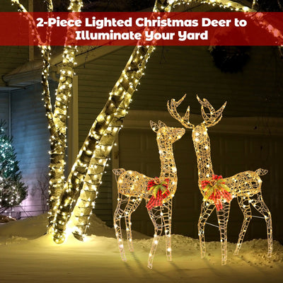 2 Pieces Lighted Reindeer Family with 200 LED Lights