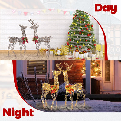 2 Pieces Lighted Reindeer Family with 200 LED Lights