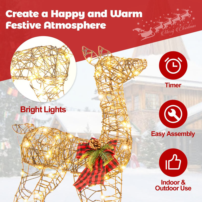 2 Pieces Lighted Reindeer Family with 200 LED Lights