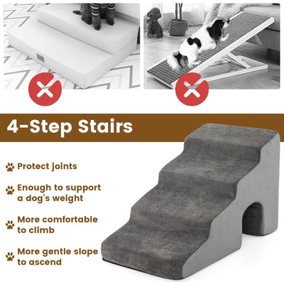 4-Tier High Density Foam Dog Ramps Extra Wide Pet Stairs with Non-slip Bottom-Gray