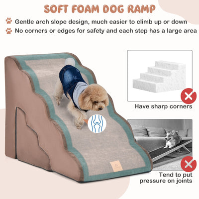 22 Inches and 11 Inches Foam Pet Stairs Set with 5-Tier and 3-Tier Dog Ramps-Brown