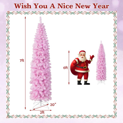 5/6/7 FT Pre-lit Artificial Christmas Tree with Branch Tips LED Lights Metal Stand-7ft