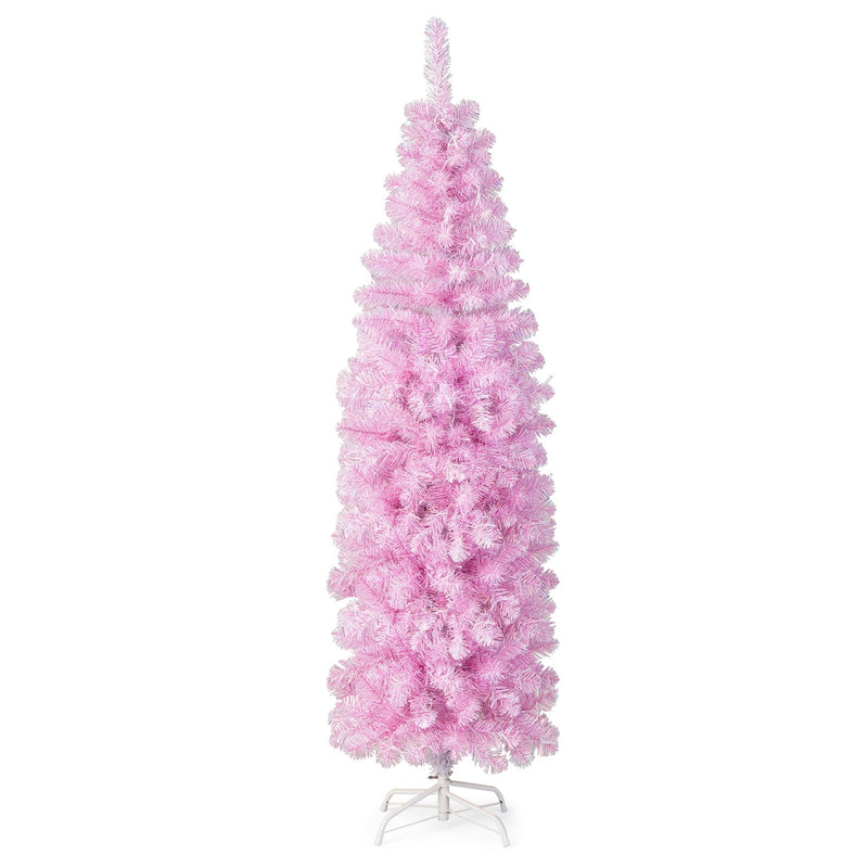 5/6/7 FT Pre-lit Artificial Christmas Tree with Branch Tips LED Lights Metal Stand-6ft