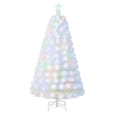 5/6/7 Feet Pre-Lit Fiber Optic White Snow-Flocked Artificial Christmas Tree-5 ft