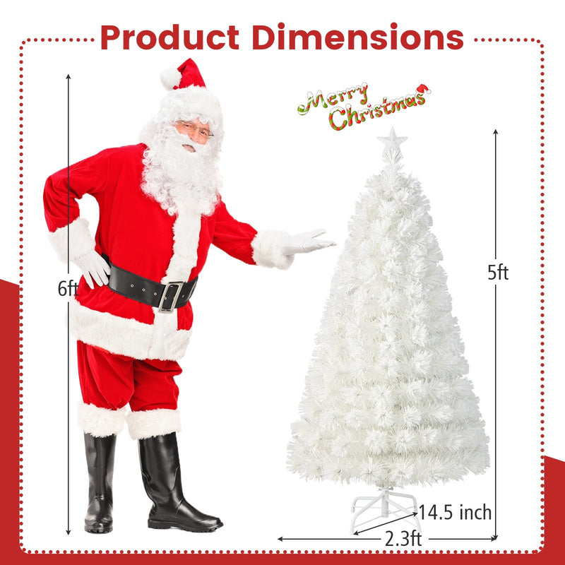 5/6/7 Feet Pre-Lit Fiber Optic White Snow-Flocked Artificial Christmas Tree-5 ft