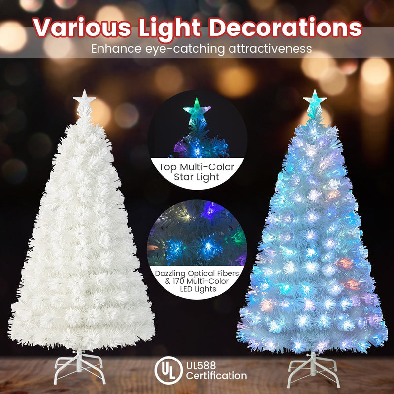 5/6/7 Feet Pre-Lit Fiber Optic White Snow-Flocked Artificial Christmas Tree-5 ft