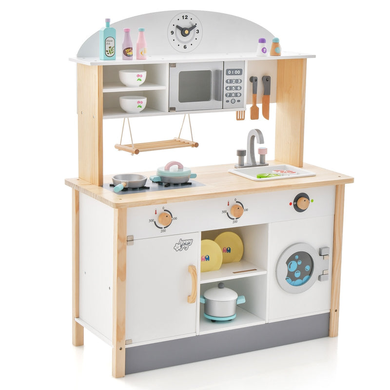 Wooden Pretend Kids Play Kitchen Set with Cooking Accessories