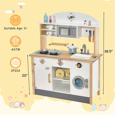 Wooden Pretend Kids Play Kitchen Set with Cooking Accessories